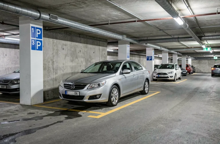 Parking souterrain moderne près du centre-ville de Valence avec places marquées et signalisation claire
